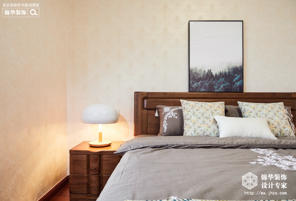 现代简约风格-奥澜半岛-两室两厅-88平米-卧室-装修实景效果图