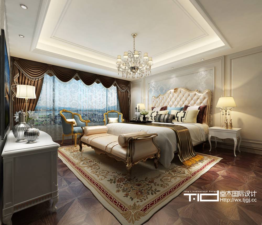 法式风格-百乐和园-别墅-540平-卧室-装修效果实景图