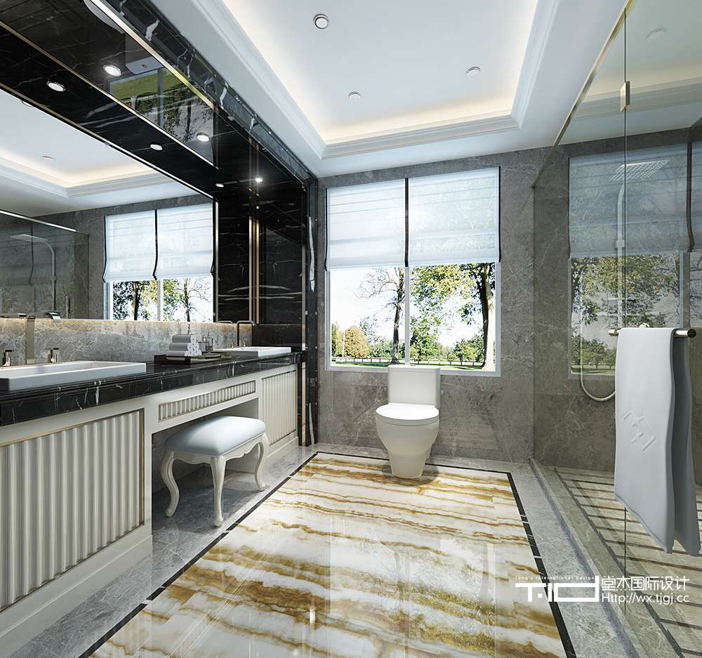 美式风格-天池湾-别墅-480平-卫生间-装修效果图