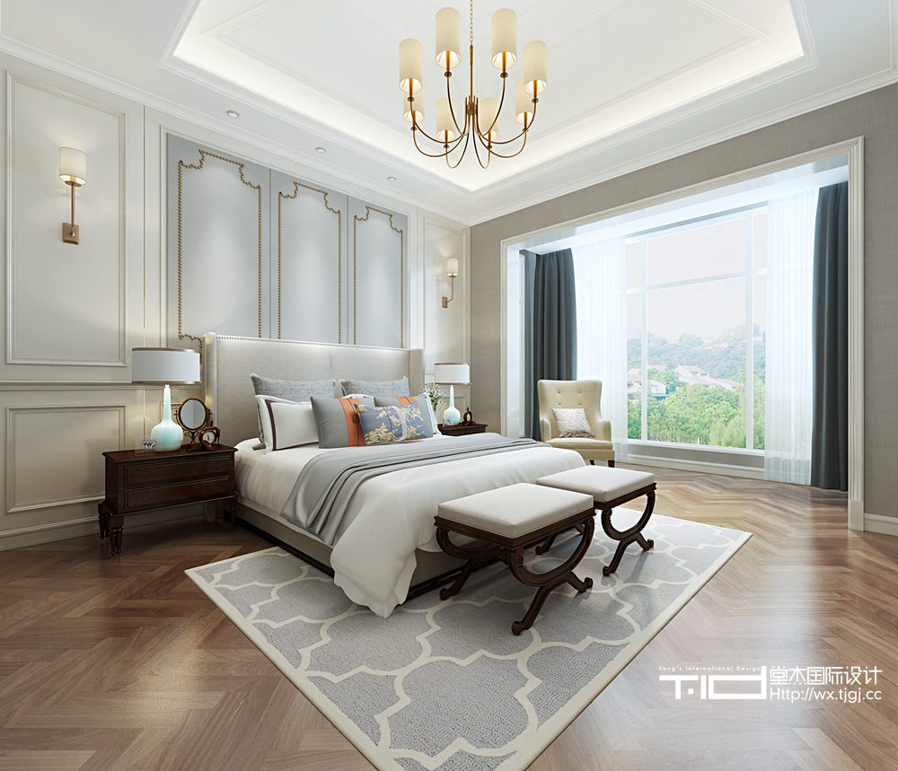 美式风格-天池湾-别墅-480平-卧室-装修效果图