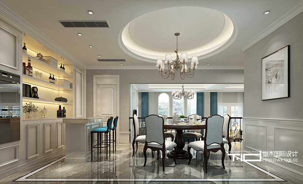 美式风格-天池湾-别墅-480平-餐厅-装修效果图