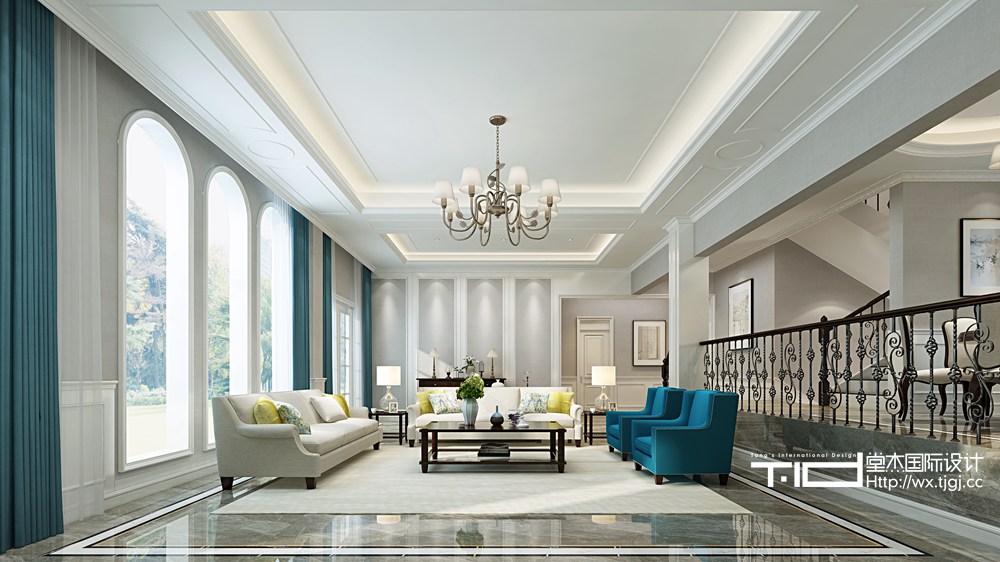 美式风格-天池湾-别墅-480平-客厅-装修效果图