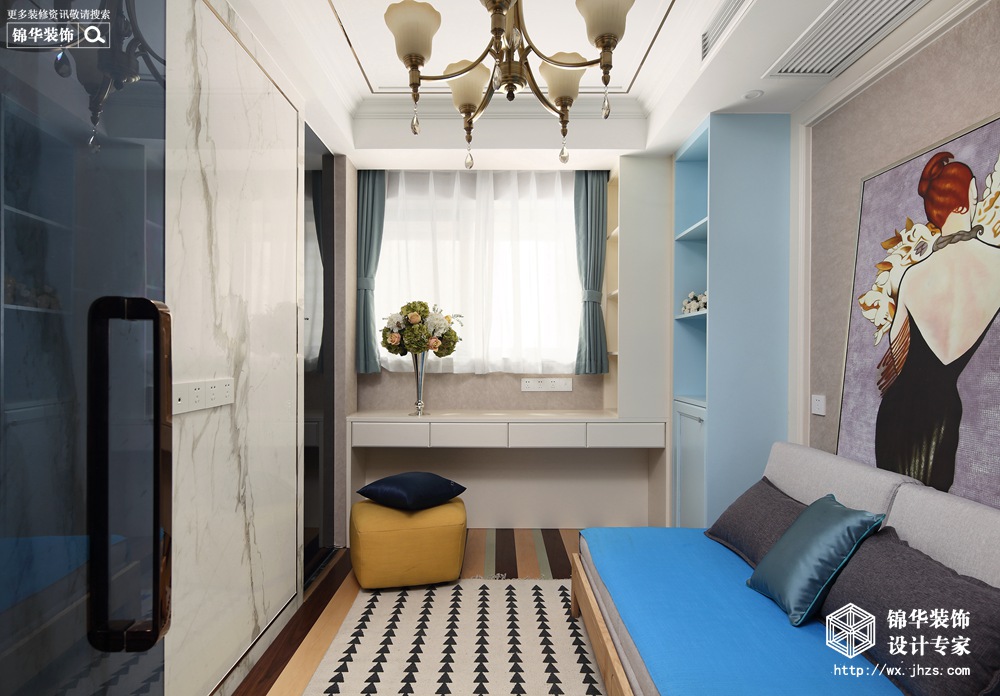 美式轻奢-中城誉品-两室一厅-88平-卧室-装修效果实景图