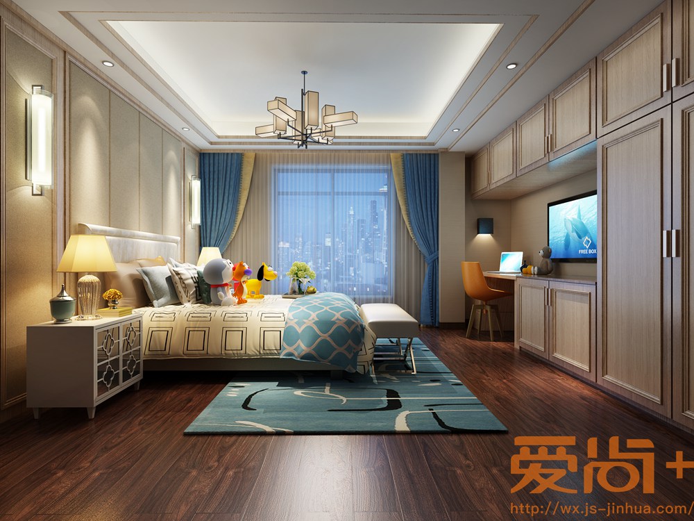 中式风格-绿地香颂-别墅-300平-卧室-装修效果图