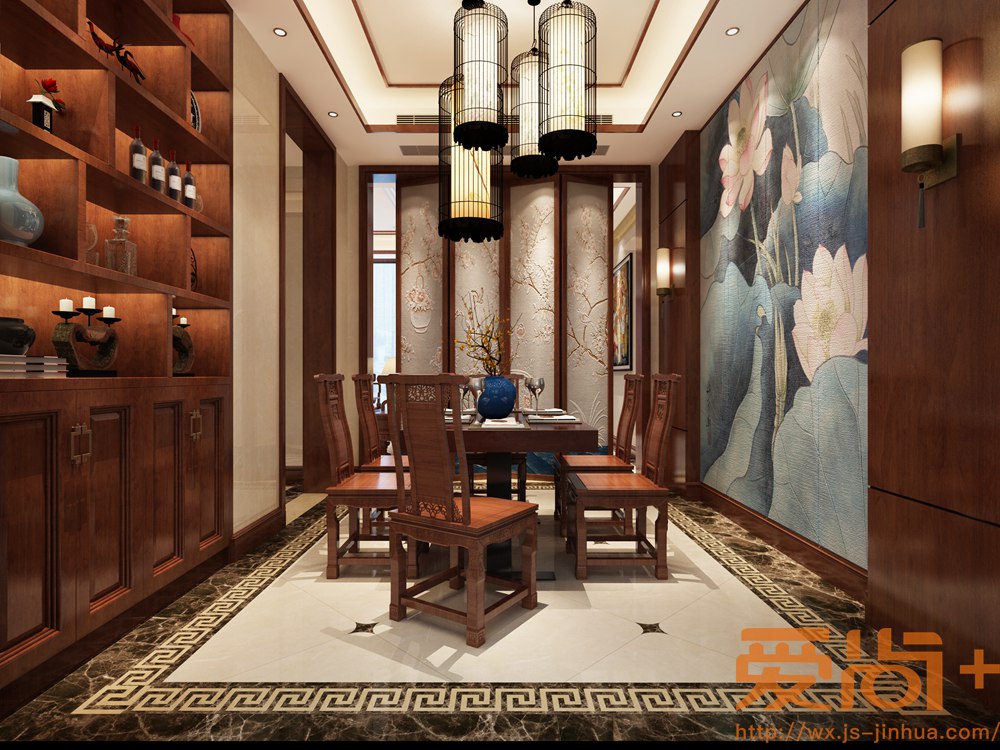 中式风格-绿地香颂-别墅-300平-餐厅-装修效果图