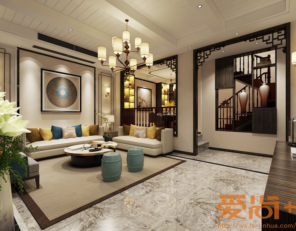 新东方主义风格-长泰国际-别墅-370-客厅-装修效果图