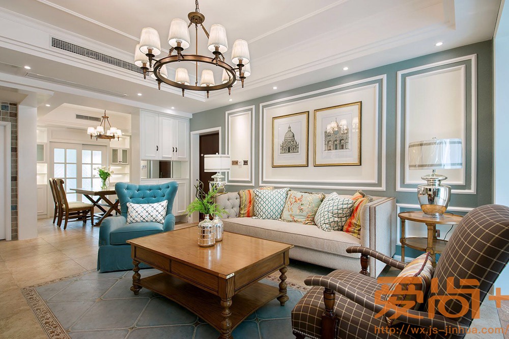 美式风格-玉兰花园-四室两厅-150平-客厅-装修实景效果图