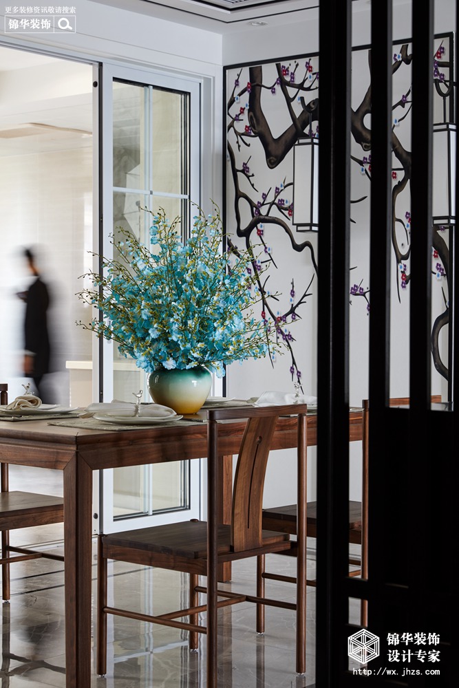 新中式风格-西水东-三室两厅-156平-餐厅-装修实景效果图