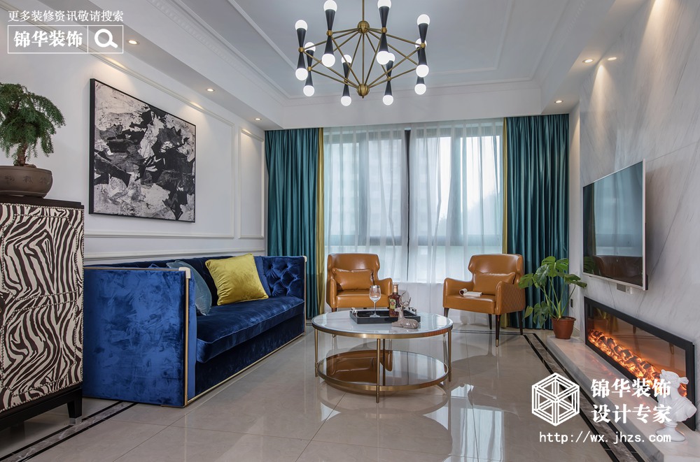 现代美式风格-西上海-三室两厅-145平米-客厅-装修实景效果图