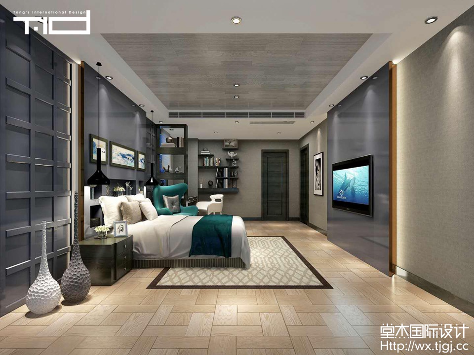 天元世家350平都市轻奢风格效果图装修-跃层复