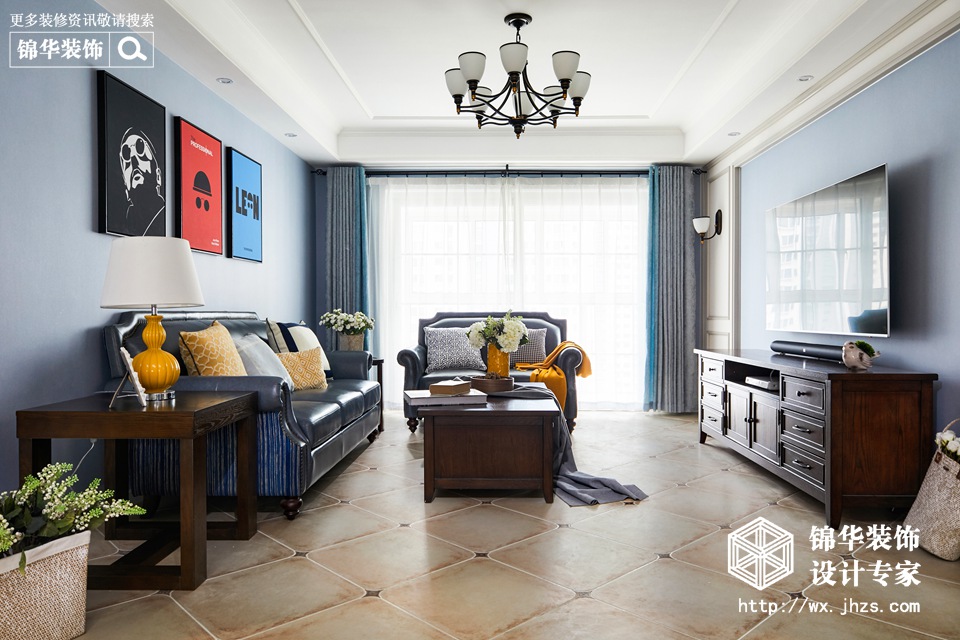 美式风格-尚锦城-三室两厅-140平-客厅-装修实景效果图