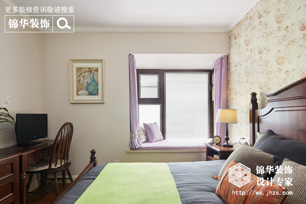美式田园风格-印象湖滨-三室两厅-120平-卧室-装修实景效果图