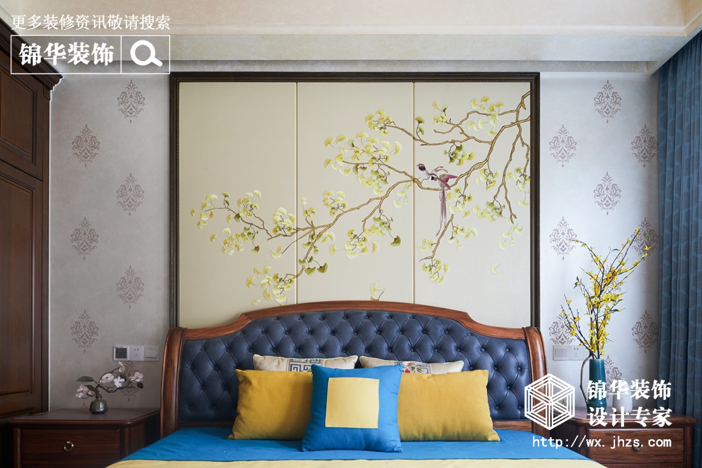 新中式风格-天池湾-跃层复式-200平米-卧室-装修效果实景图
