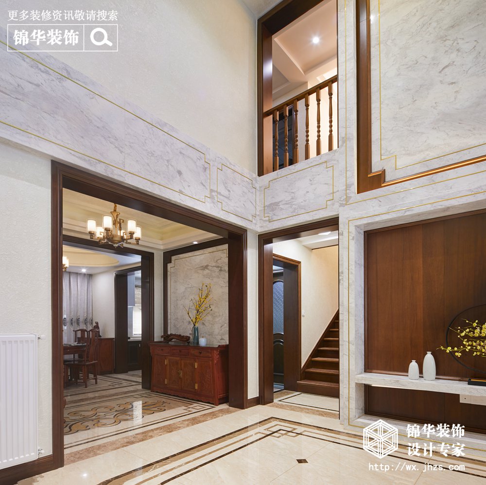 新中式风格-天池湾-跃层复式-200平米-客厅-装修效果实景图装修-跃层复式-新中式