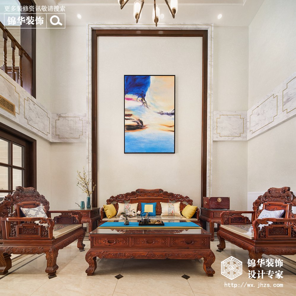 新中式风格-天池湾-跃层复式-200平米-客厅-装修效果实景图装修-跃层复式-新中式