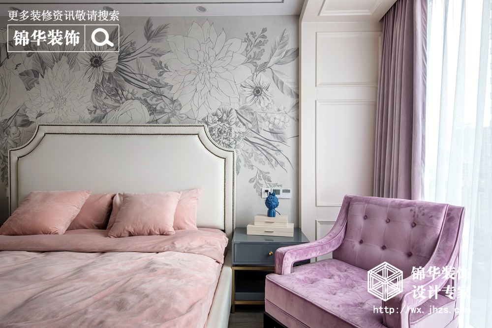 现代美式轻奢风格-保利中央公园-三室两厅-125平-卧室-装修实景效果图