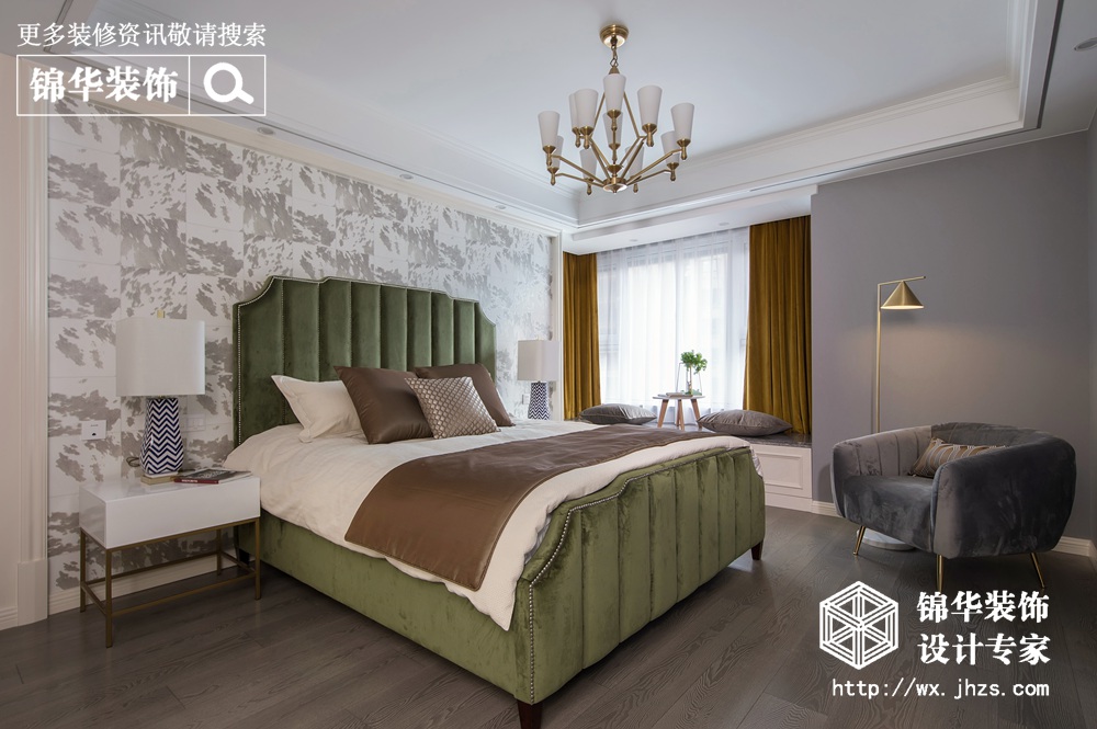 现代美式轻奢风格-保利中央公园-三室两厅-125平-卧室-装修实景效果图