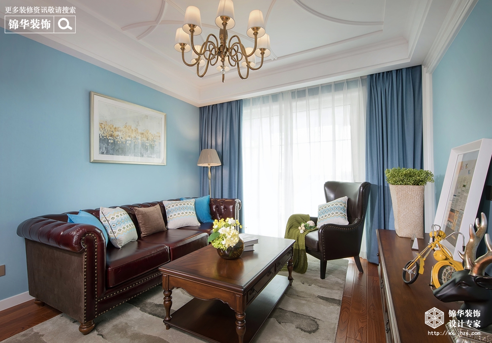 美式风格-蓝庭国际-两室两厅-100 平-客厅-装修效果实景图