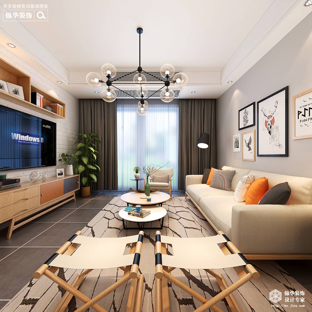 中梁115平北欧风格效果图装修-三室两厅-北欧