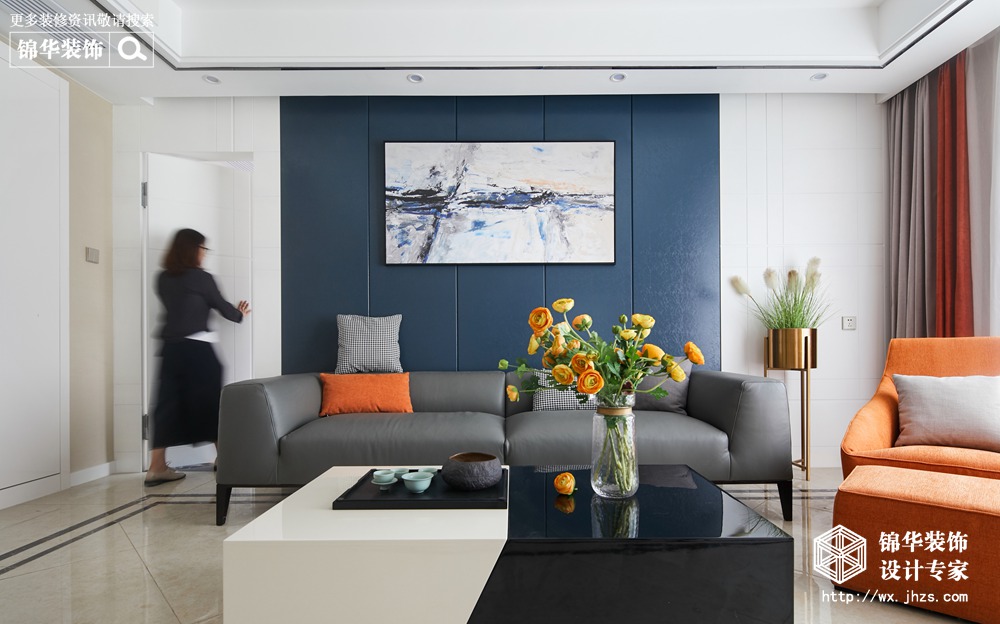 现代简约风格-蓝光五彩城-三室两厅-139平-客厅-装修实景效果图