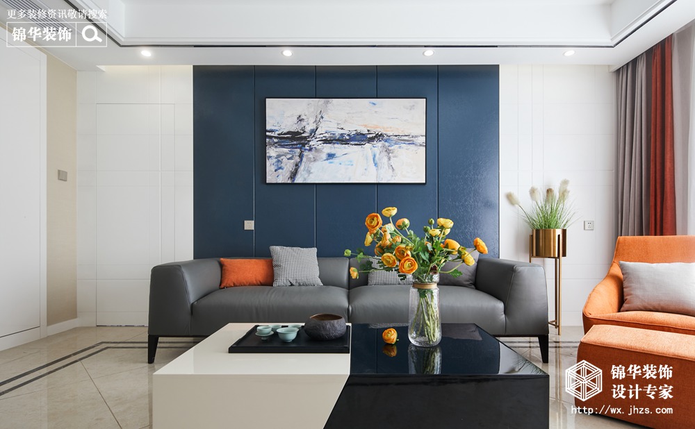 现代简约风格-蓝光五彩城-三室两厅-139平-客厅-装修实景效果图