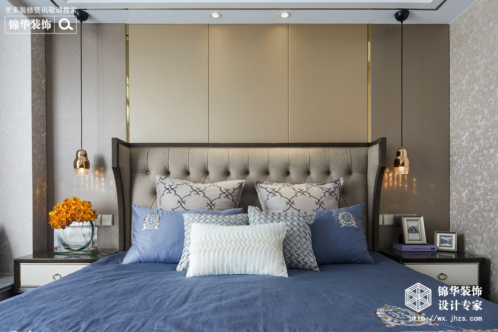 现代轻奢风格-华润橡树湾-三室两厅-118平米-卧室-装修实景效果图