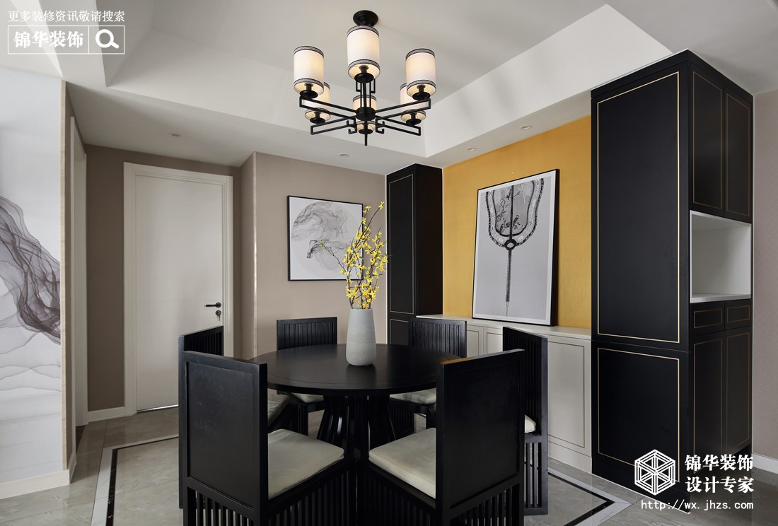 新中式风格-保利中央公园-三室两厅-115平米-餐厅-装修实景效果图