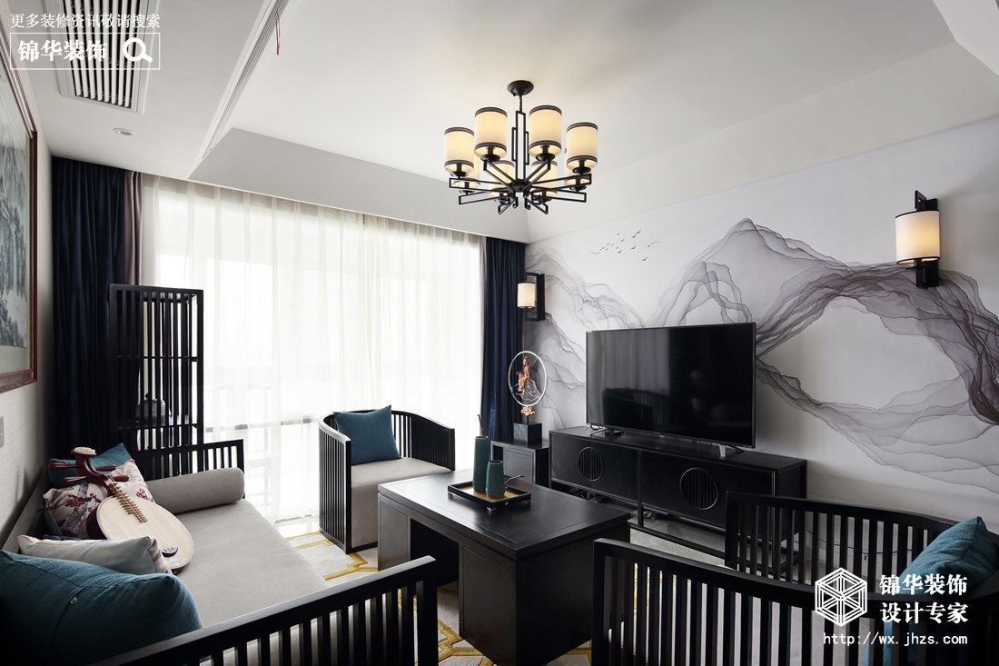 新中式风格-保利中央公园-三室两厅-115平米-客厅-装修实景效果图