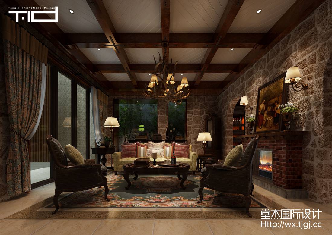 新中式-爱家名邸-别墅-450平-客厅-装修实景效果图