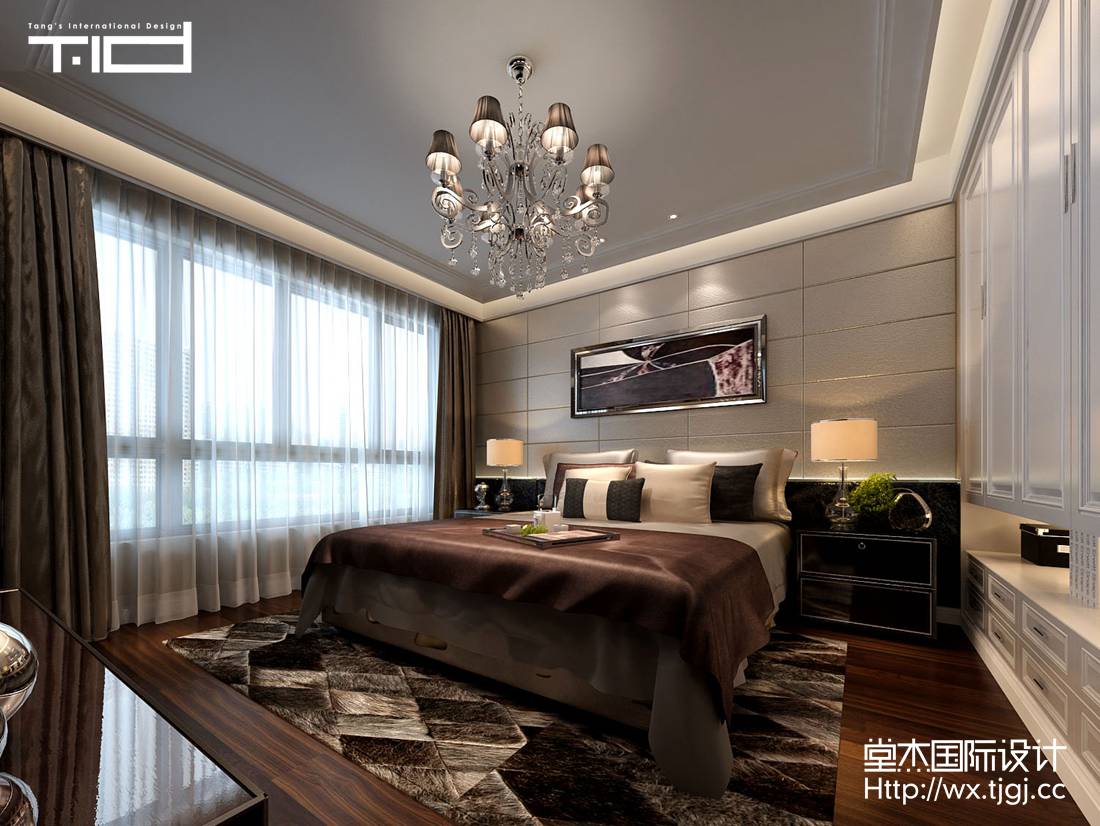新中式-爱家名邸-别墅-450平-卧室-装修实景效果图