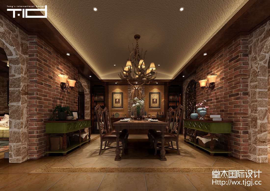 新中式-爱家名邸-别墅-450平-餐厅-装修实景效果图