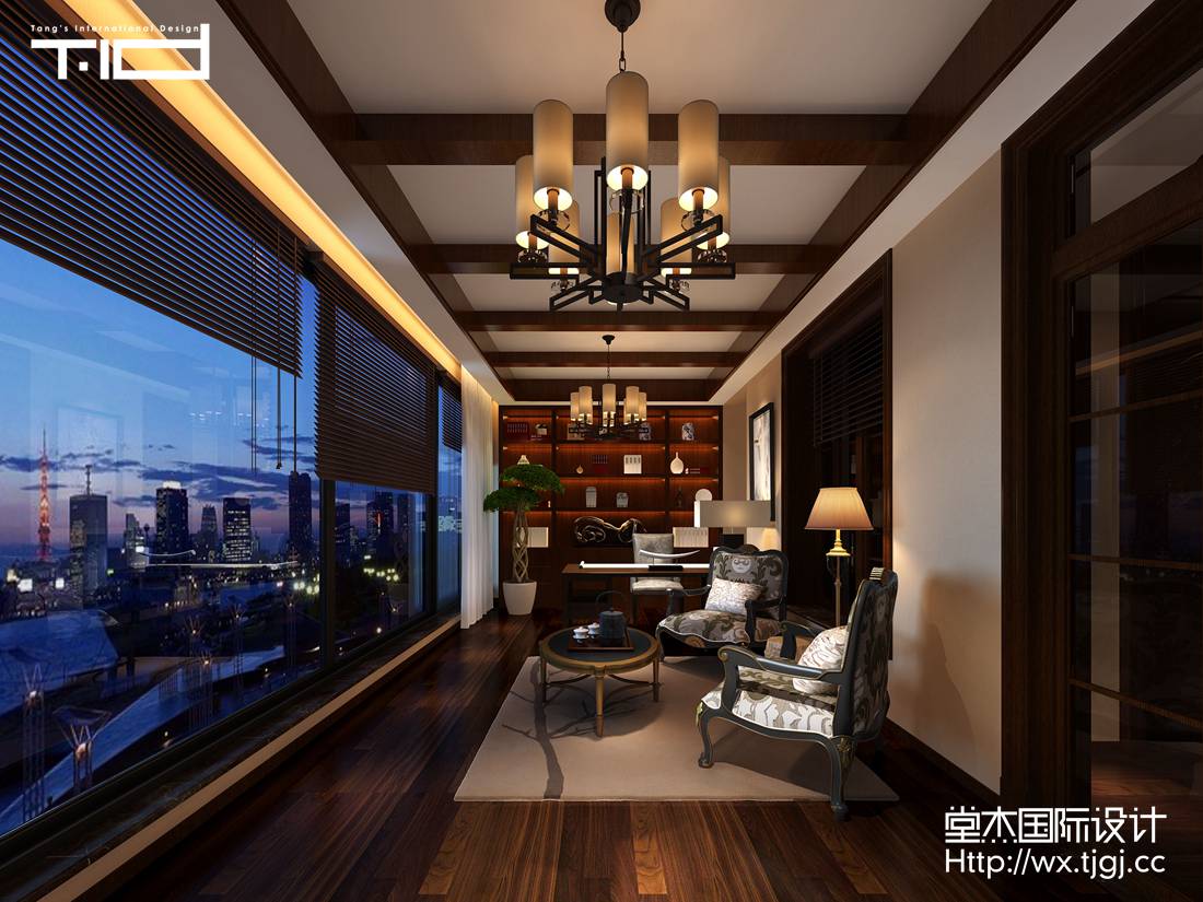 新中式-爱家名邸-别墅-450平-书房-装修实景效果图
