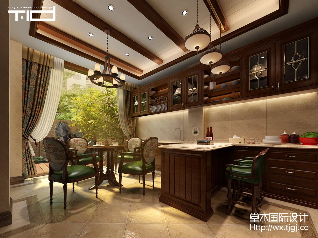 新中式-爱家名邸-别墅-450平-厨房-装修实景效果图