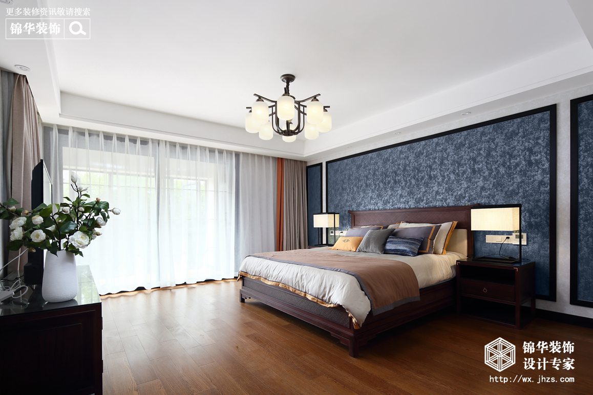 新中式风格-长江国际花园-跃层复式-240平-卧室-装修实景效果图