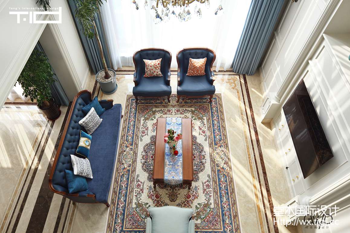美式风格-威尼斯花园-别墅-680平-客厅-装修效果实景图