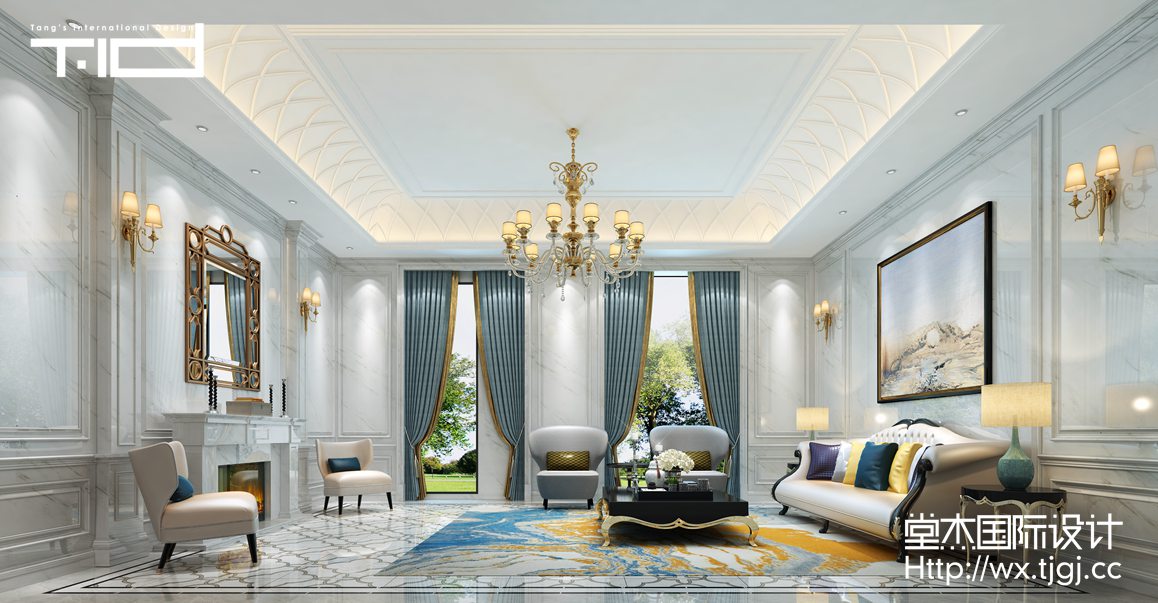 法式风格-英伦艺墅-别墅-1000平-客厅-装修效果图