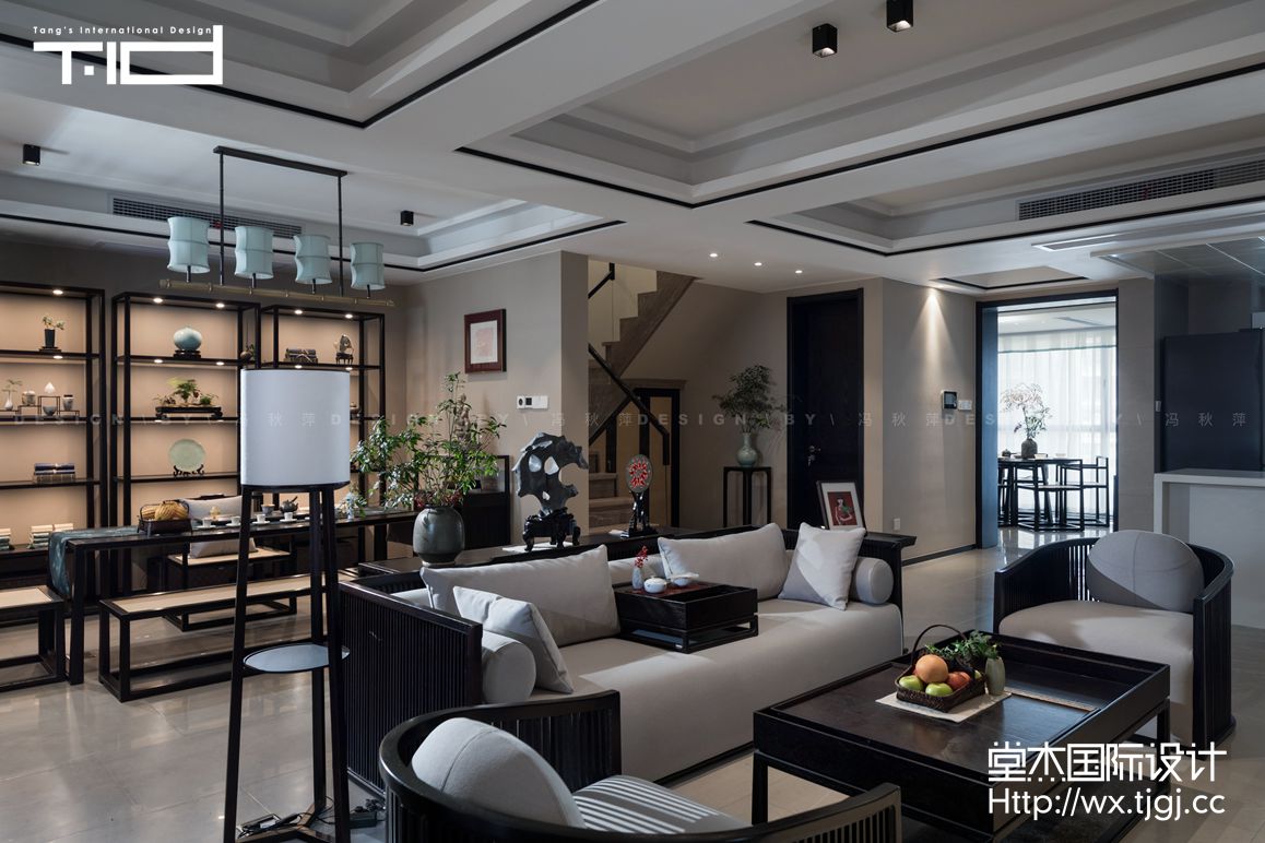 新中式-天元世家-跃层复式-360平-客厅-装修实景效果图