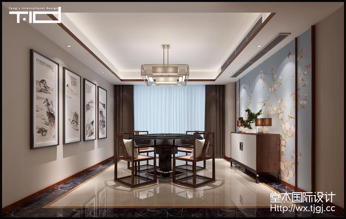 中式风格-清华坊-别墅-580平-麻将室-装修效果实景图
