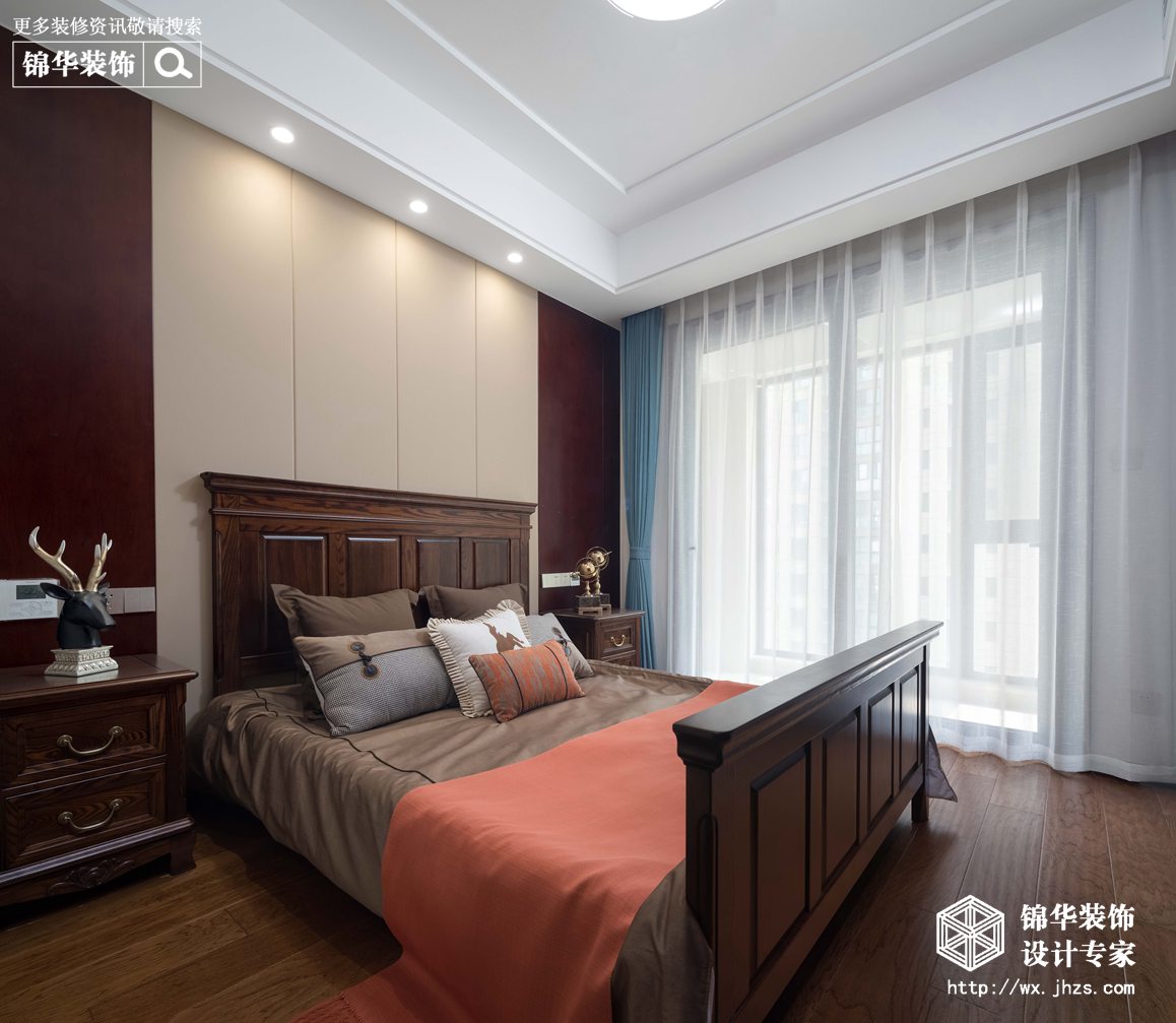 新中式风格-路劲天御-两室两厅-90平-卧室-装修实景效果图