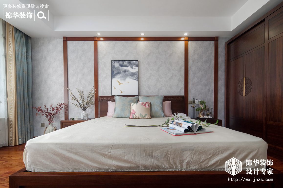 新中式风格-小天鹅品园-三室两厅-128平-卧室-装修实景效果图