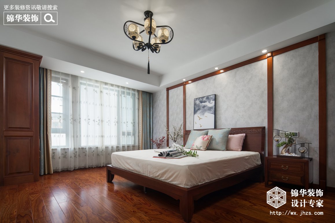 新中式风格-小天鹅品园-三室两厅-128平-卧室-装修实景效果图