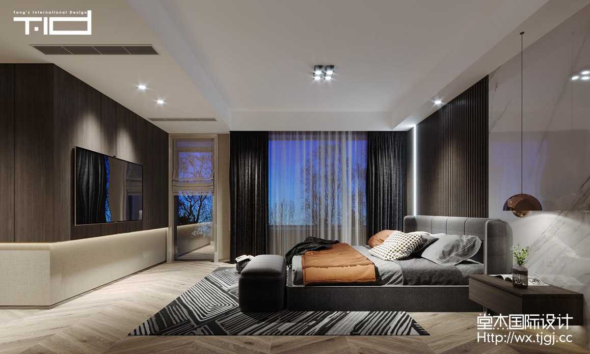 现代风格-洛城紫园-别墅-330平-卧室-装修效果图