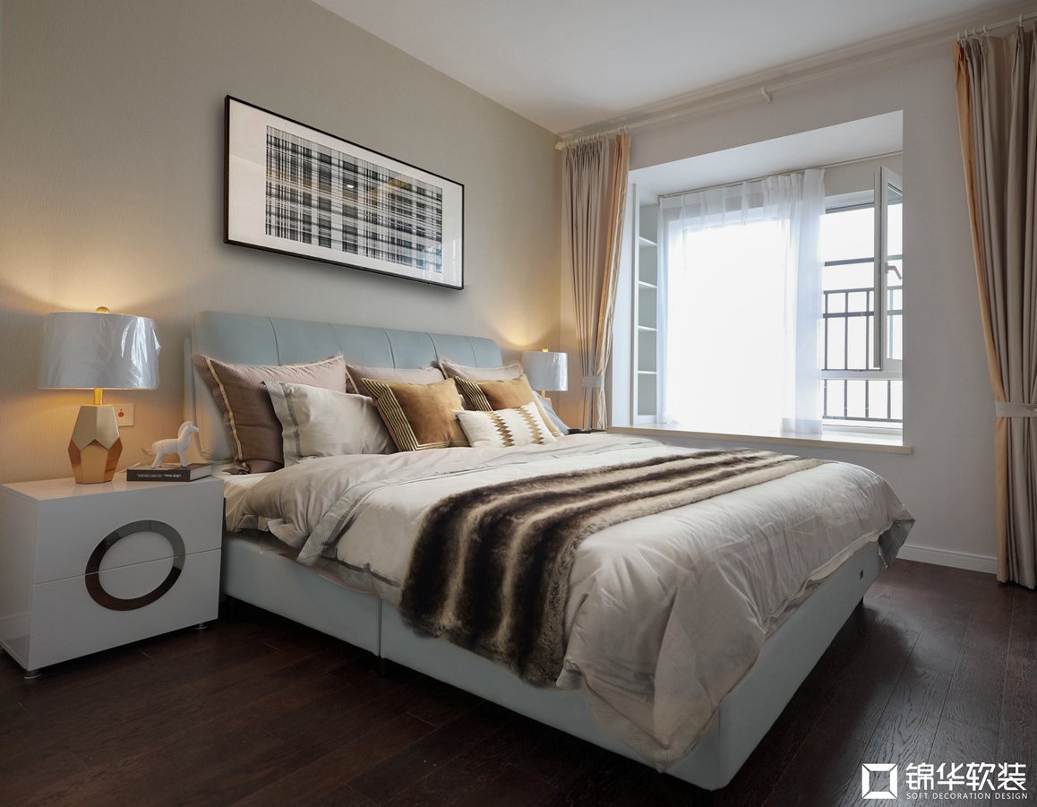 现代简约-金域缇香-两室两厅-86平-卧室-软装实景效果图