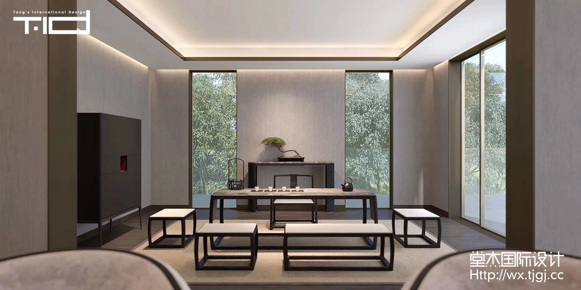 现代中式风格-万科润园-跃层复式-200平-茶室-装修效果图