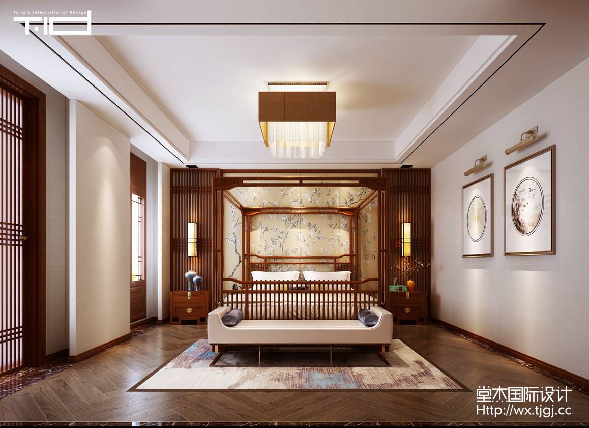 古典中式风格-天誉花园-别墅-600平-卧室-装修效果图
