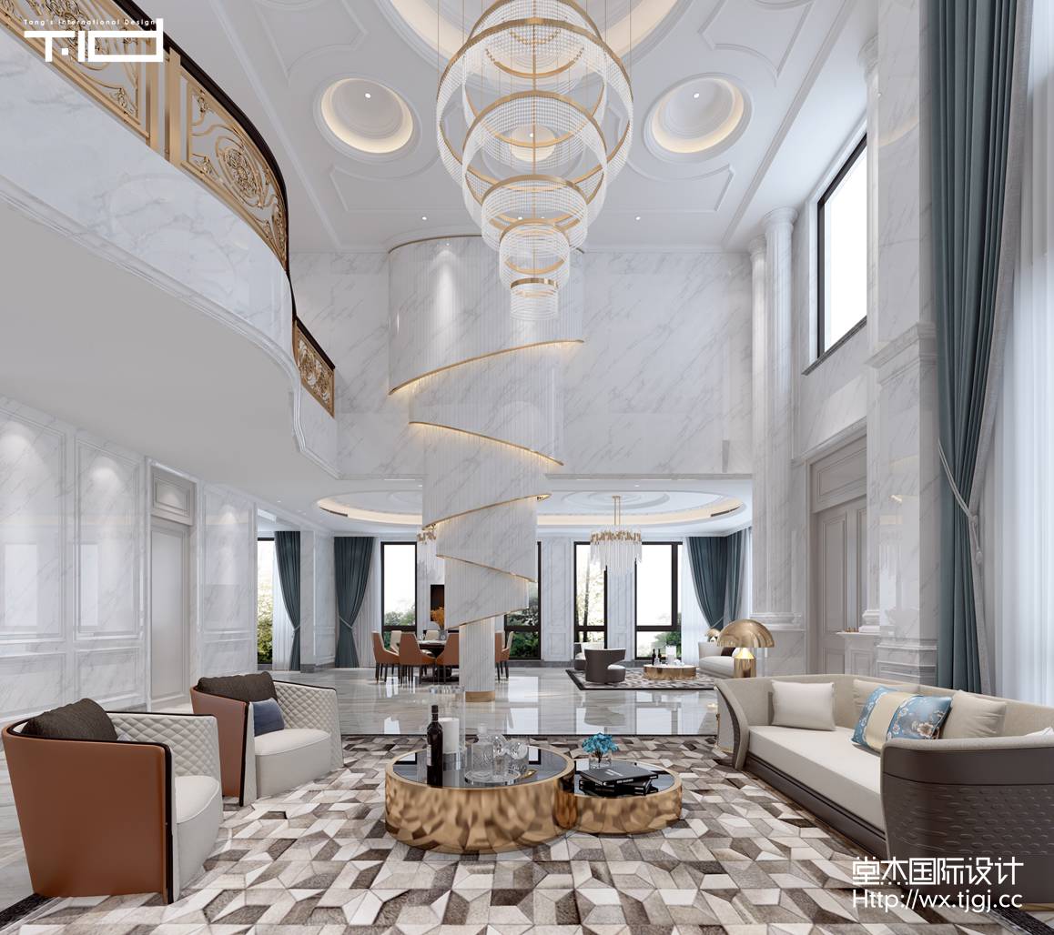 现代风格-香槟湖-别墅-1200平-客厅-装修效果图