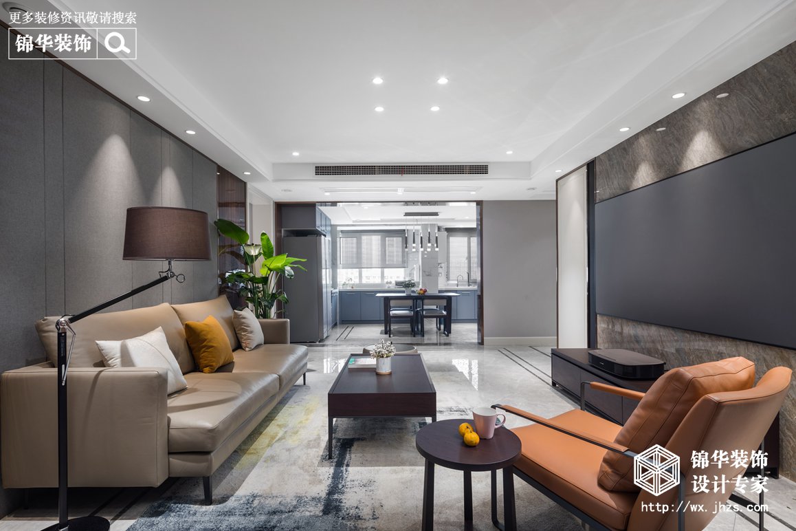 现代轻奢风格-瑷颐湾-三室两厅-130平-客厅-装修实景效果图