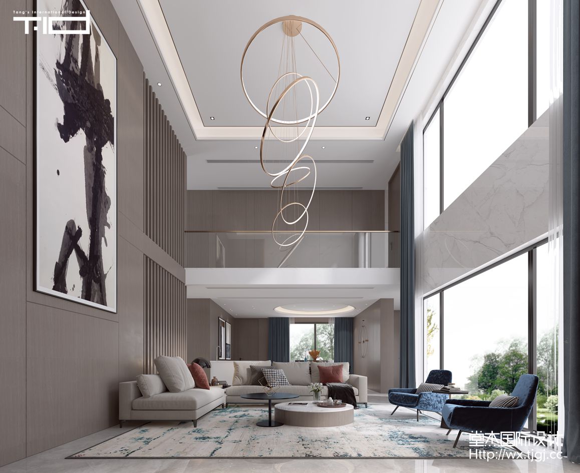 现代风格-富力十号-别墅-650平-客厅-装修效果图