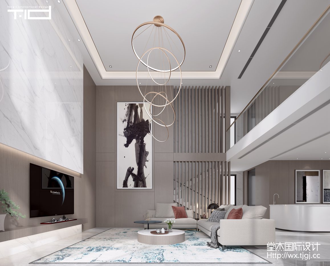 现代风格-富力十号-别墅-650平-客厅-装修效果图