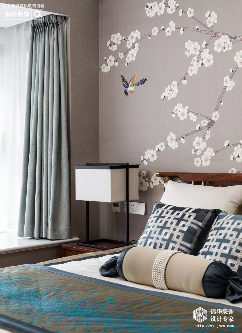 新中式风格-瑷颐湾-两室两厅-89平-卧室-装修实景效果图